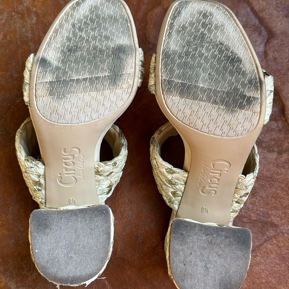 Sam Edelman Circus Cream & Gold Glamorous Woven Block Heeled Sandals Sz 9.5 M - Picture 6 of 8